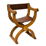 Traditional Handmade Oak and Leather Curule Chair